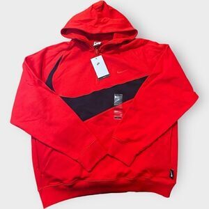 Nike Big Swoosh 1/2 Zip Red Fleece Hoodie Sweatshirt Mens size Large DX0566-657